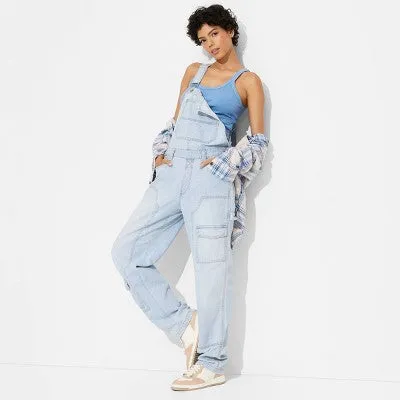 Open Box - Women's Baggy Denim Overalls - Wild Fable Light Wash M