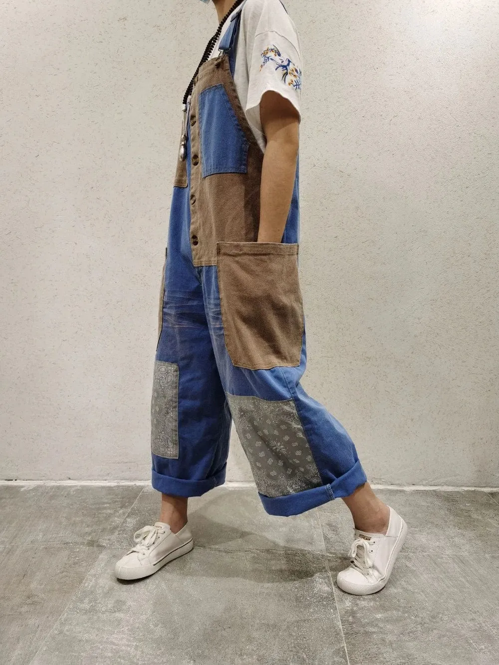 Patchwork Oversized Denim Overall