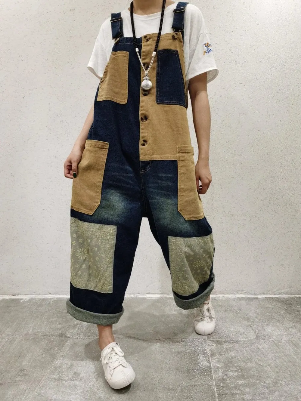 Patchwork Oversized Denim Overall