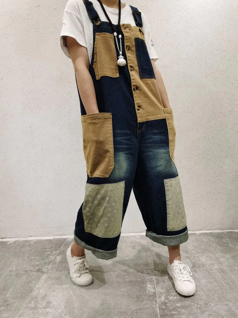 Patchwork Oversized Denim Overall