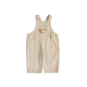 Petite Bear Corduroy Flap Pocket Front Overalls| Beige