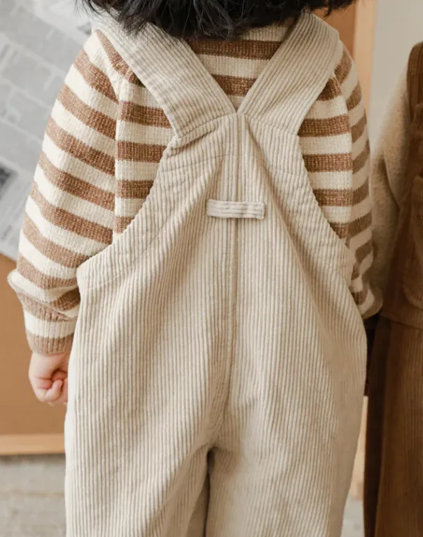 Petite Bear Corduroy Flap Pocket Front Overalls| Beige