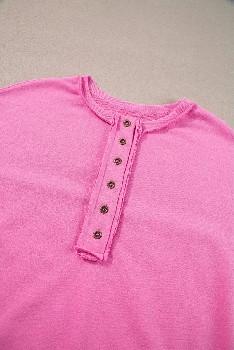 Pink Sequin Henley Sweatshirt