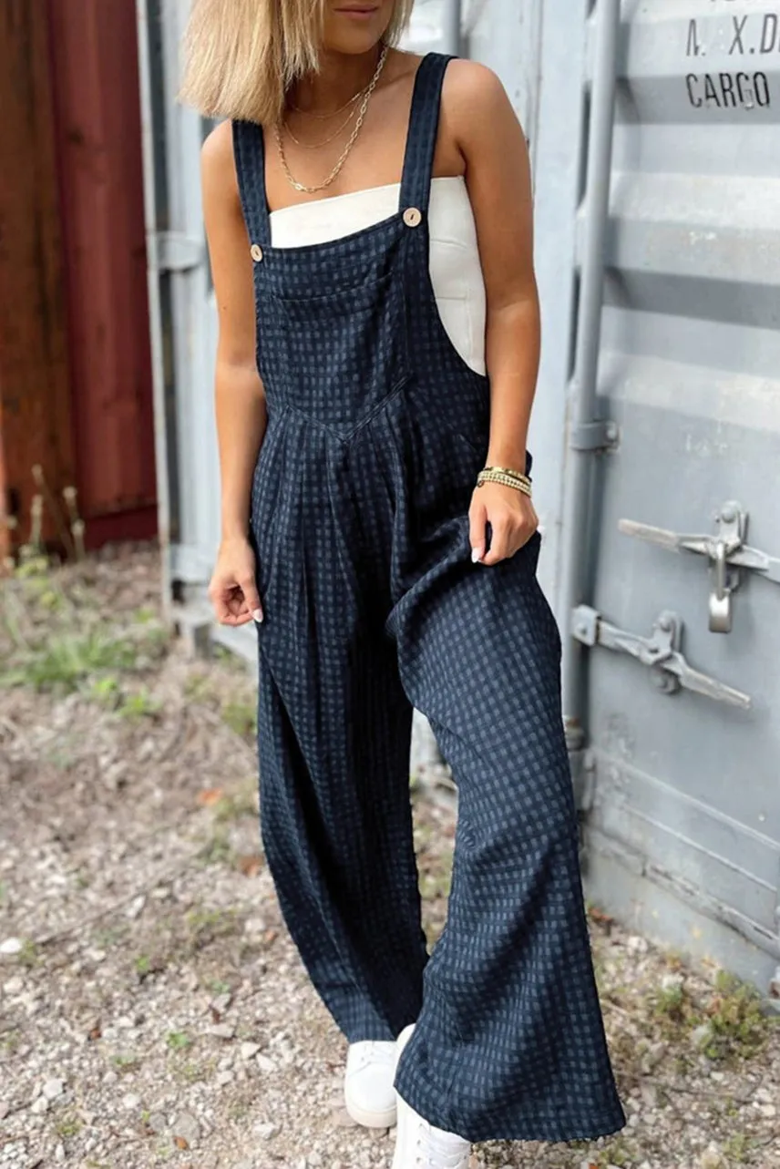 Plaid Buttoned Straps Pocketed Overall