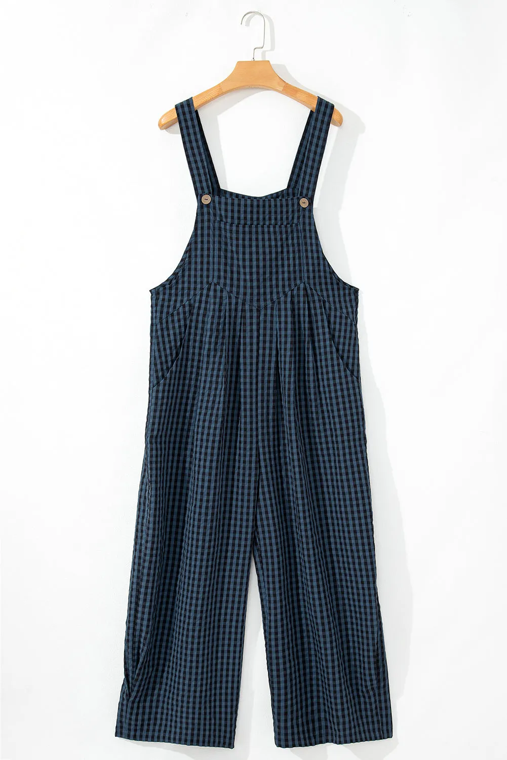 Plaid Buttoned Straps Pocketed Overall