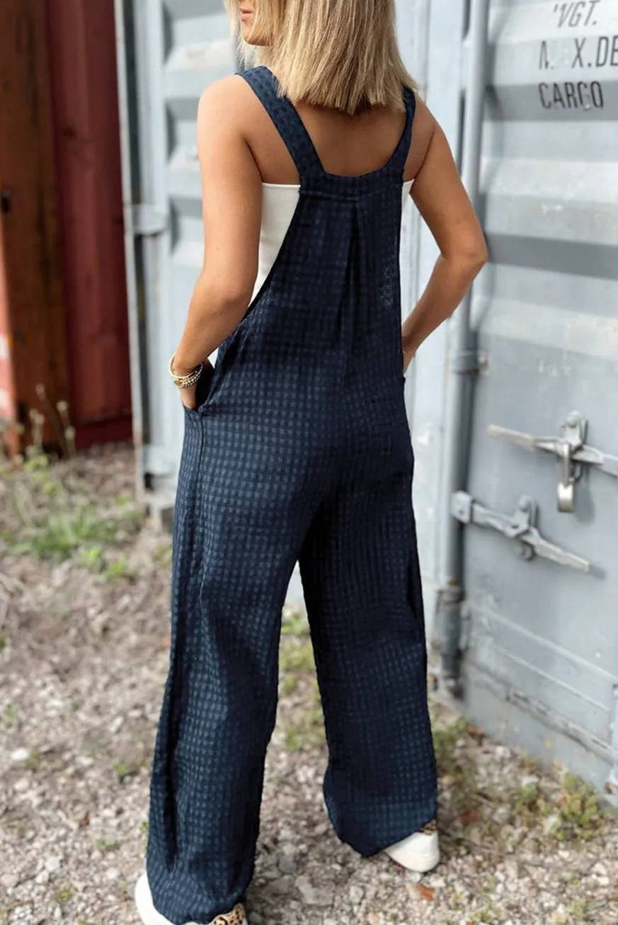 Plaid Buttoned Straps Pocketed Overall