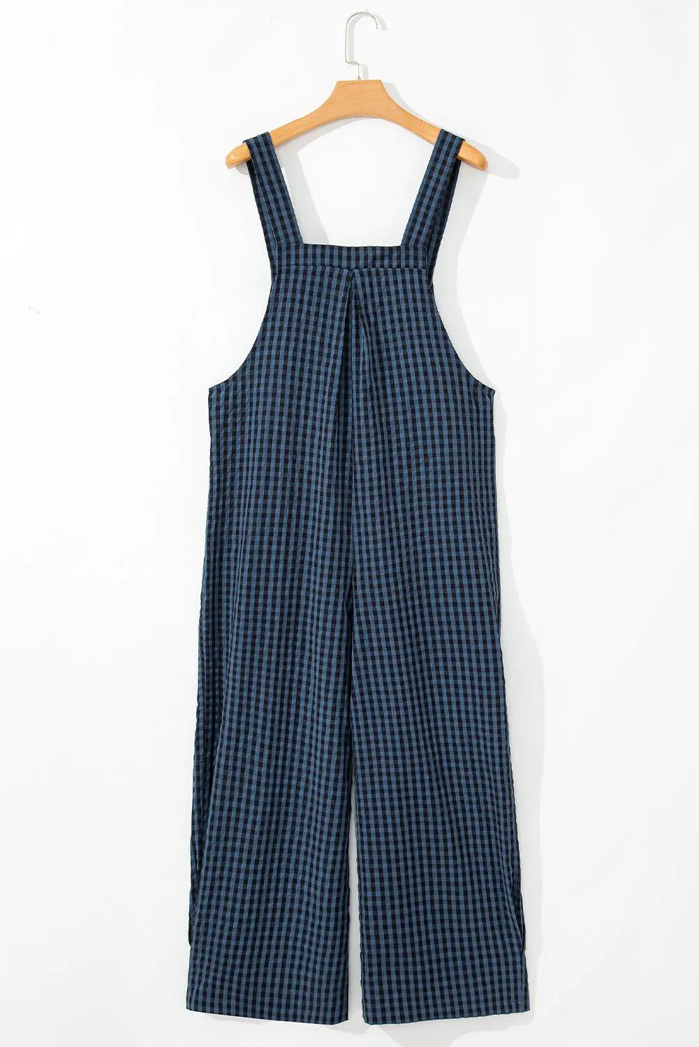 Plaid Buttoned Straps Pocketed Overall