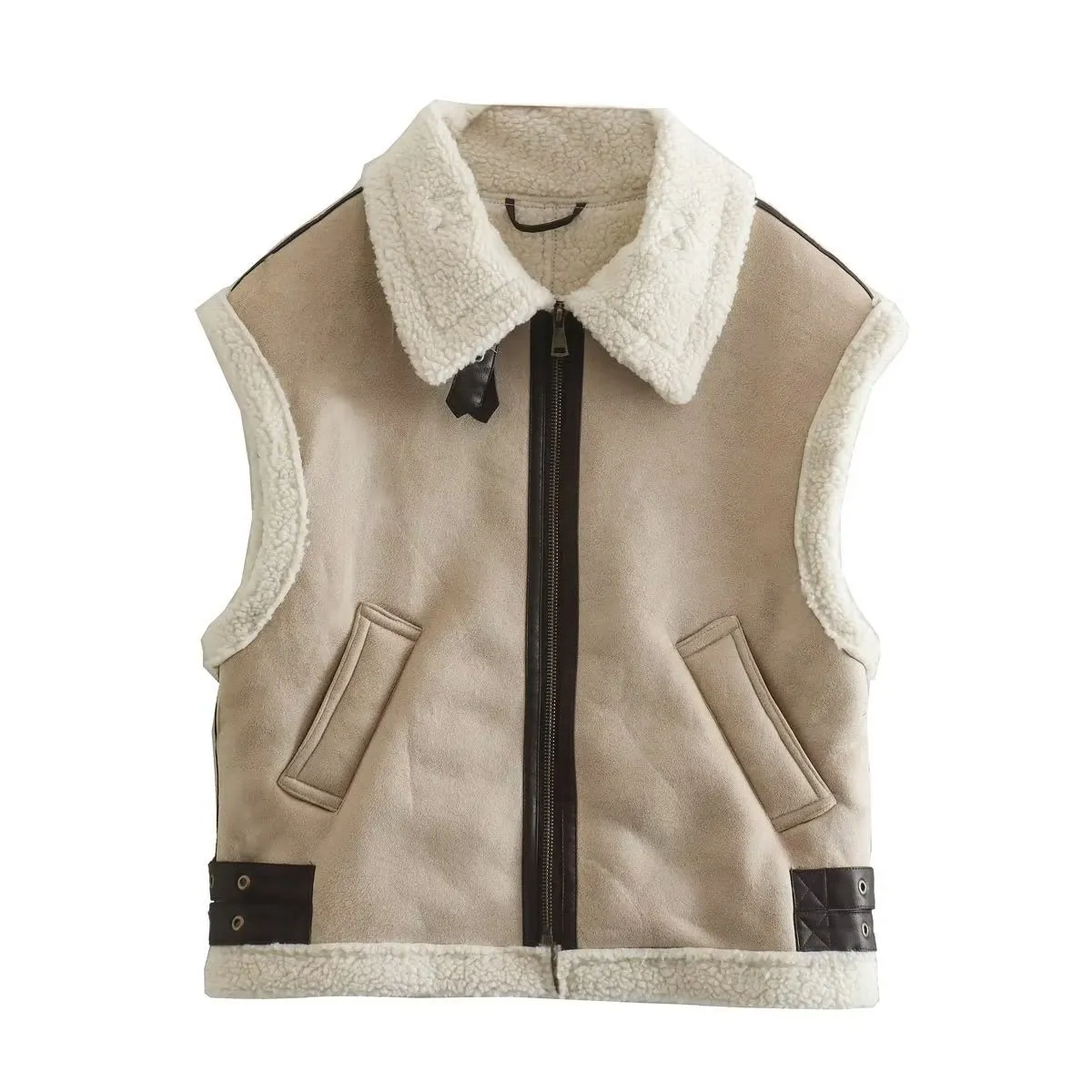 Pre Order:  Faux Leather Wool Spliced Vest