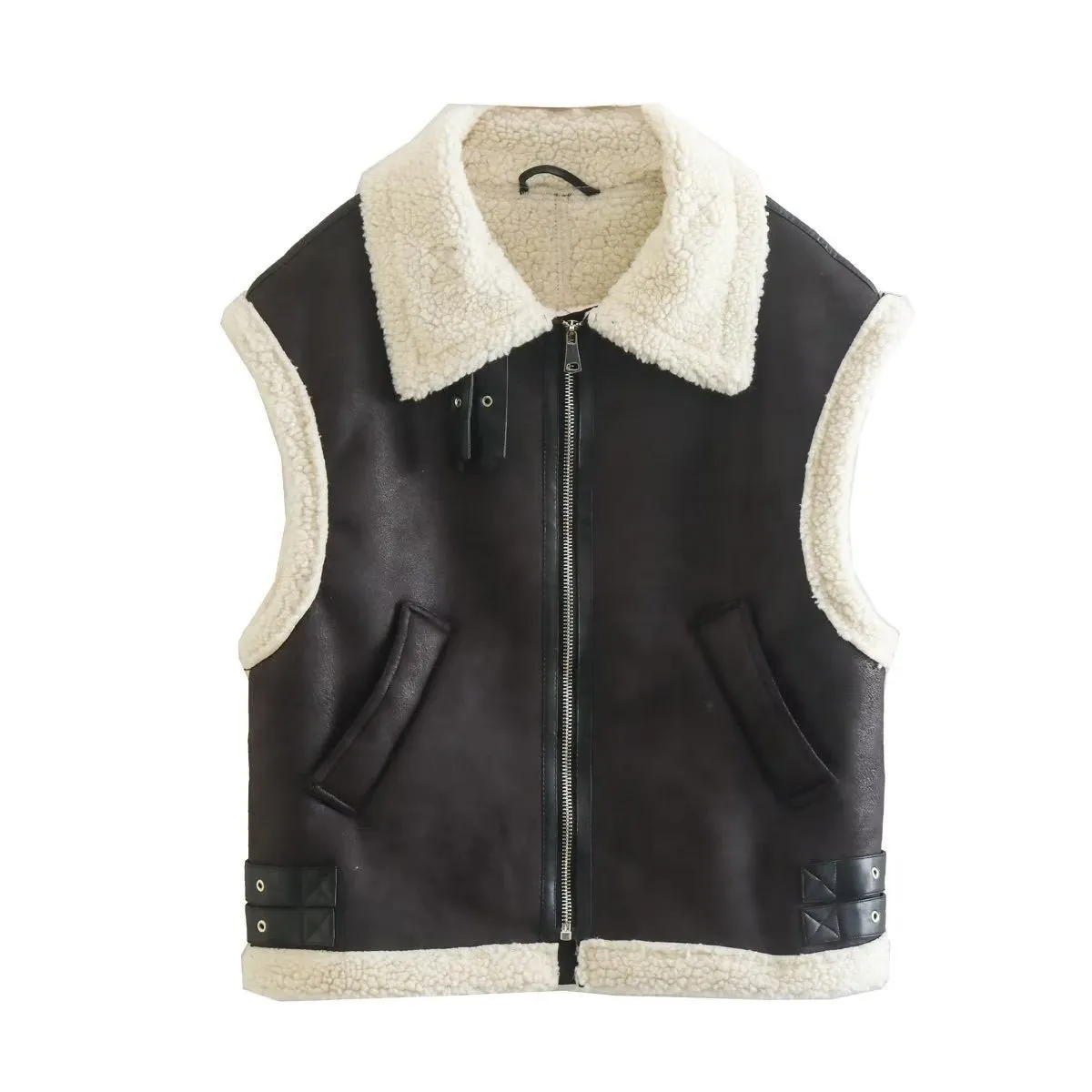 Pre Order:  Faux Leather Wool Spliced Vest