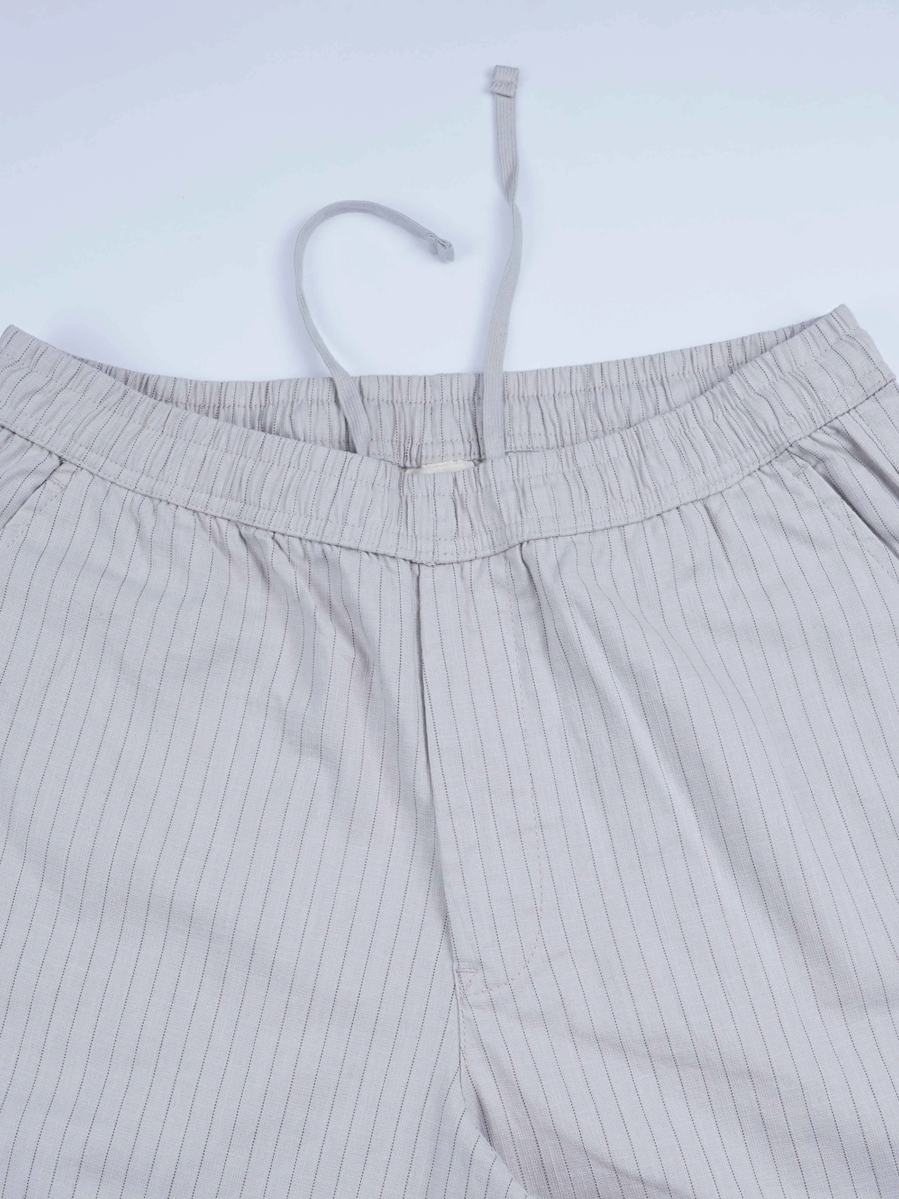 Relaxed Striped Light Grey Cotton Pants