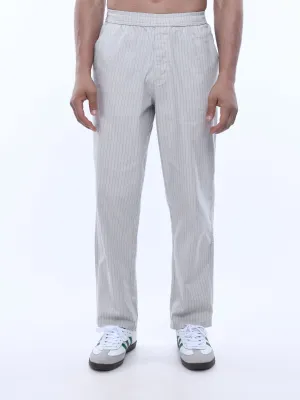 Relaxed Striped Light Grey Cotton Pants