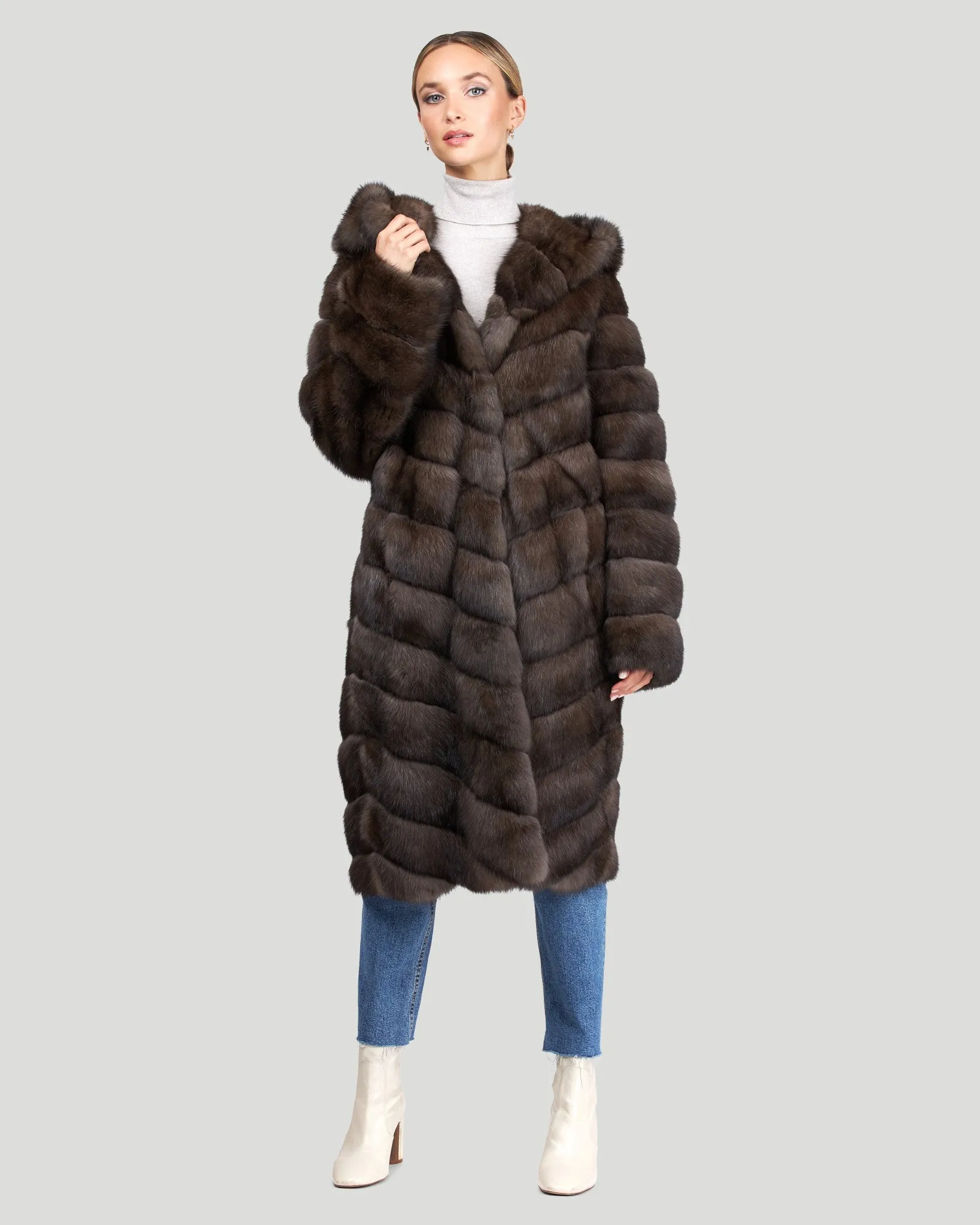 Russian Sable Chevron Midi Coat