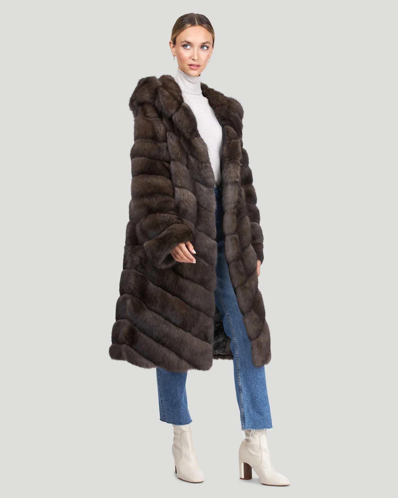 Russian Sable Chevron Midi Coat