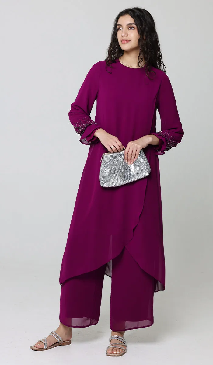 Safa Loose Flowing Palazzo Pants - Orchid