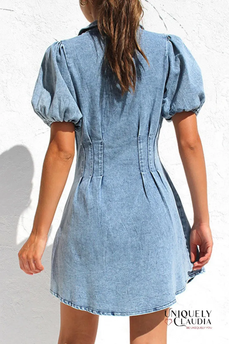 Serenity Puff Sleeves Denim Dress