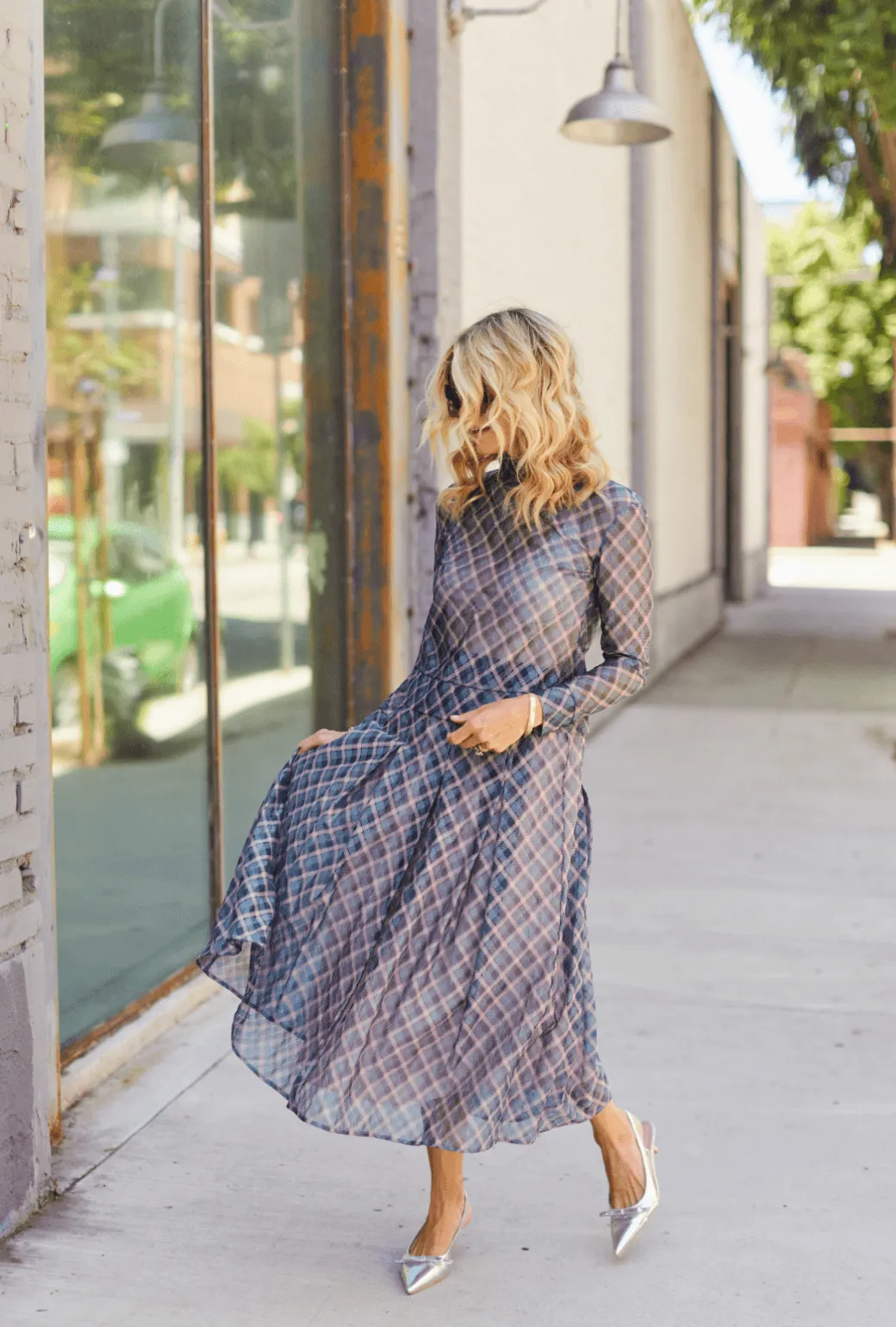 Smocked Waist MIDI Skirt - Sheer Plaid