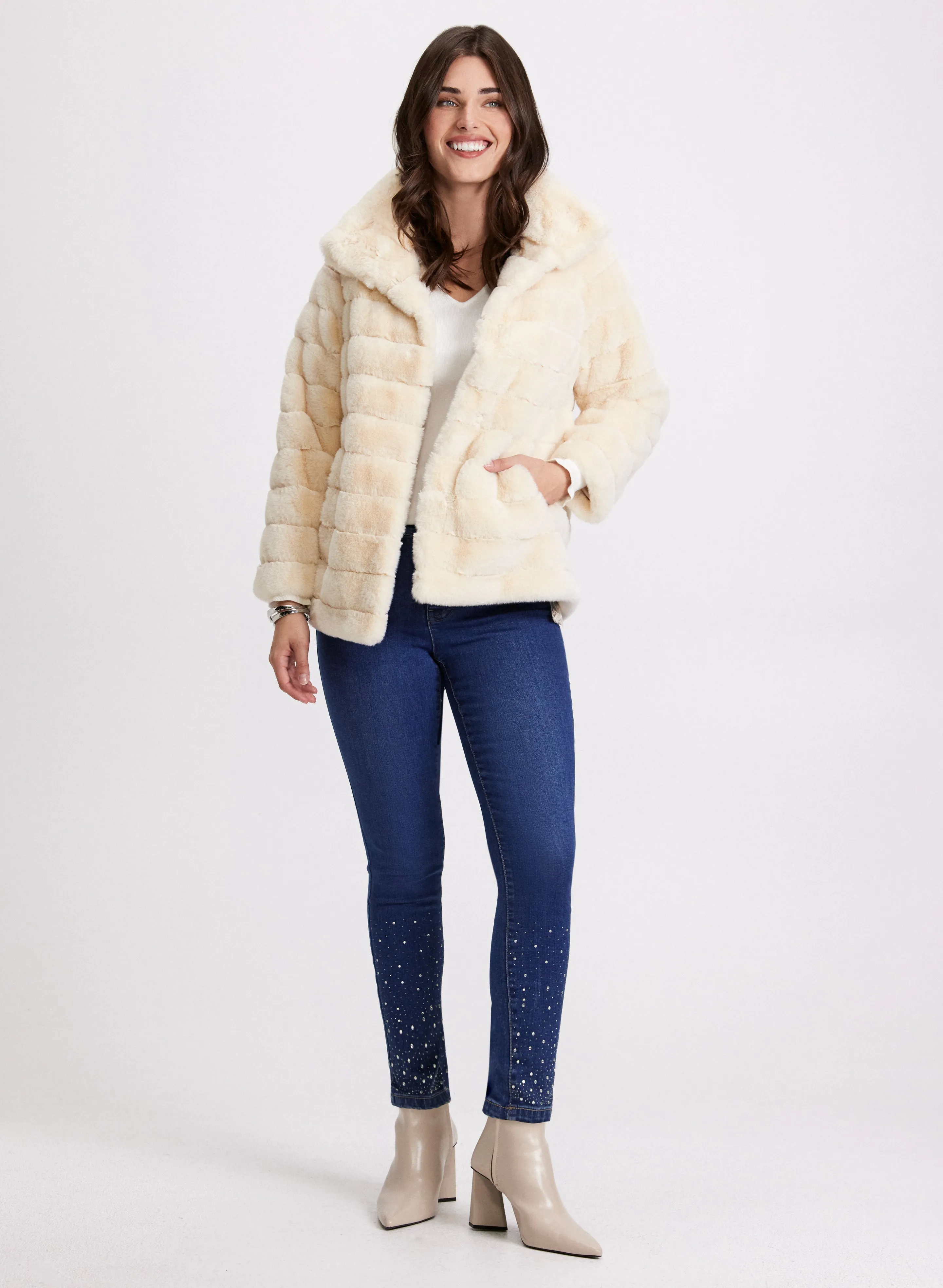 Snap-Front Faux Fur Coat