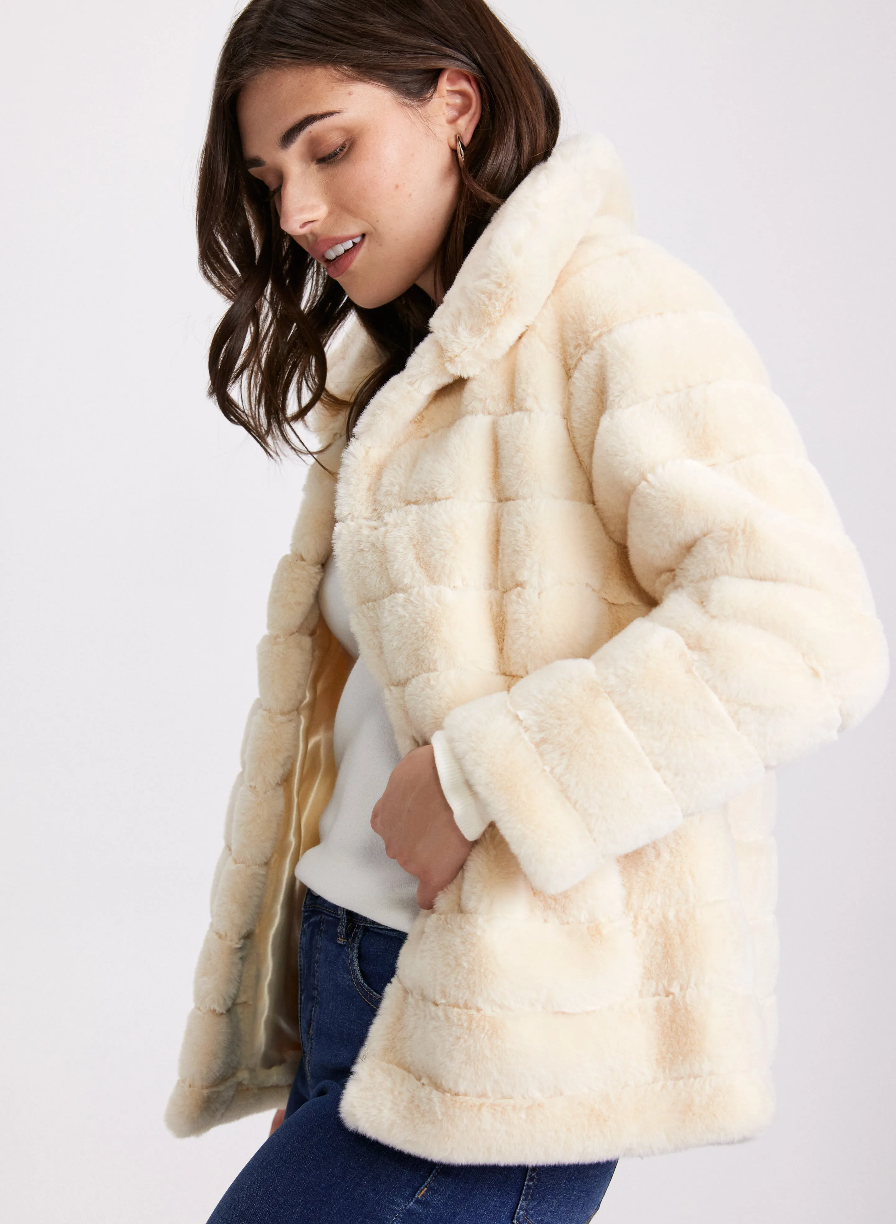 Snap-Front Faux Fur Coat