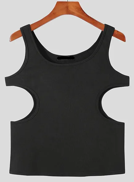 Solid Monochrome Hollow Out Tank Tops