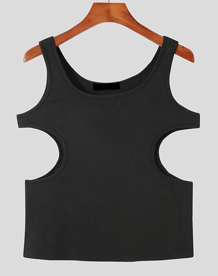 Solid Monochrome Hollow Out Tank Tops