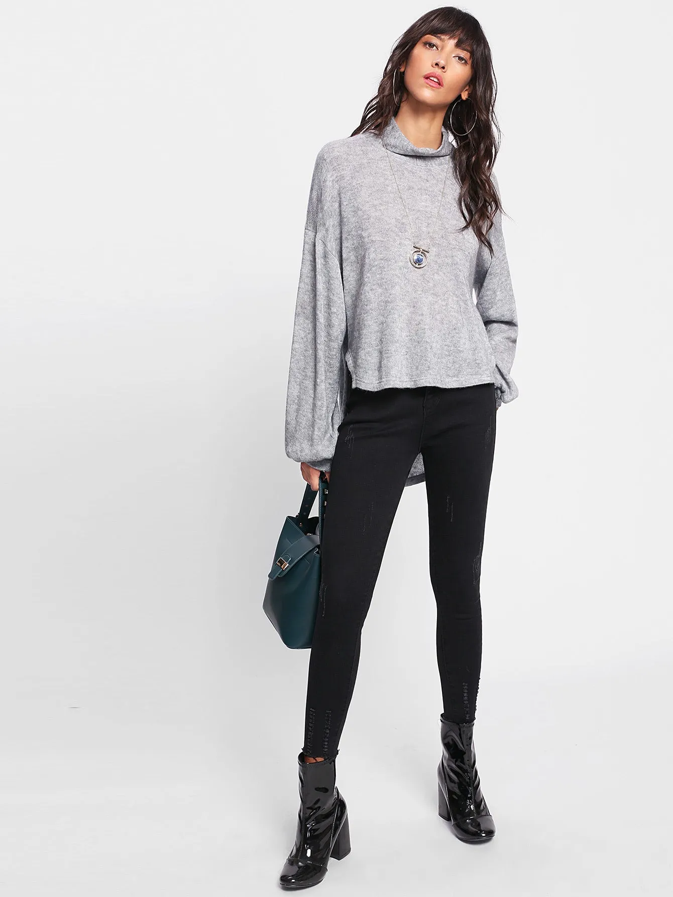 Split Side Dip Hem Bow Back Sweater