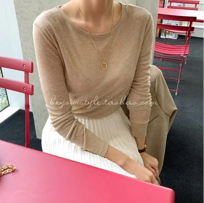 Spring Sexy Elastic Korean Style Skinny Slim Fit Long Sleeve Tops #2216