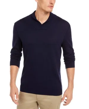 Tasso Elba Mens Contrast Shawl-Collar Supima Cotton Sweater