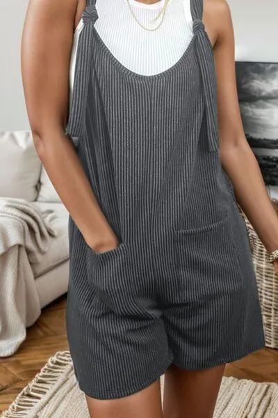 TEEK - Charcoal Scoop Neck Striped Romper