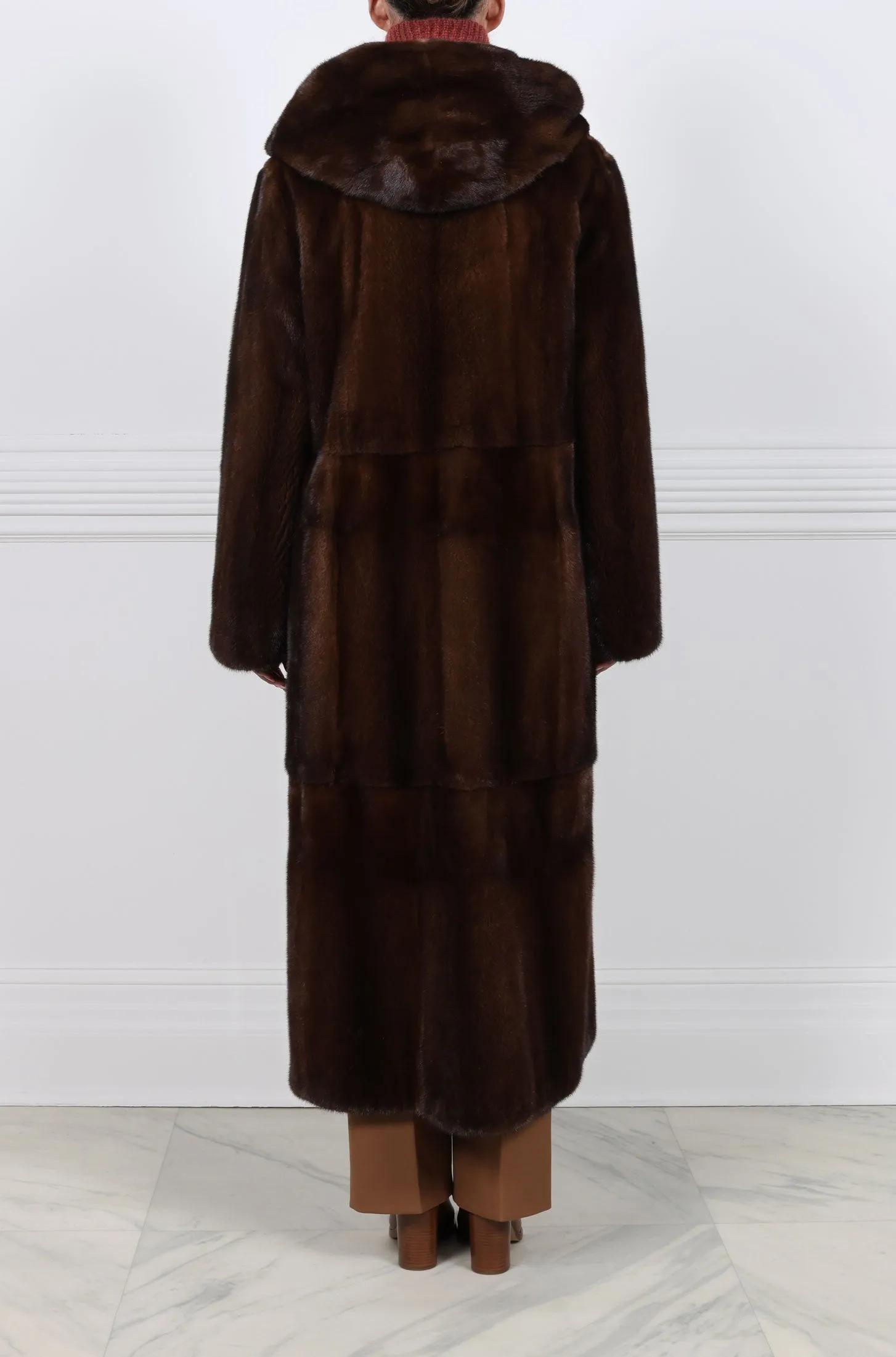 The Hazel Hooded Mahogany Mink Coat