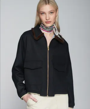 Vilagallo Bomber Jacket in Black Wool