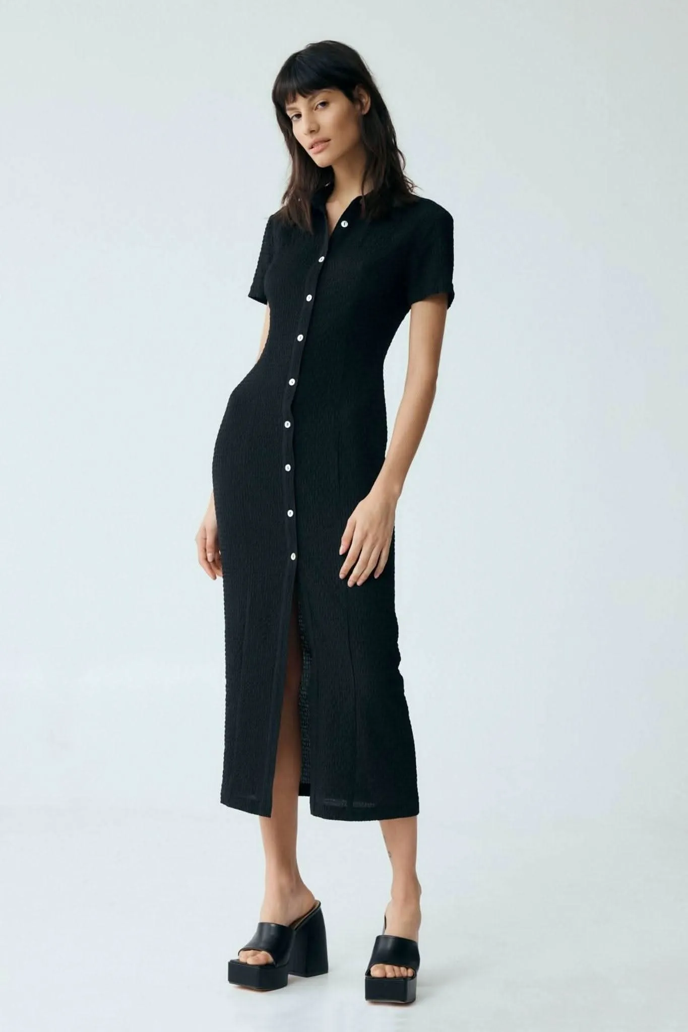 Waffle Midi Shirt Dress