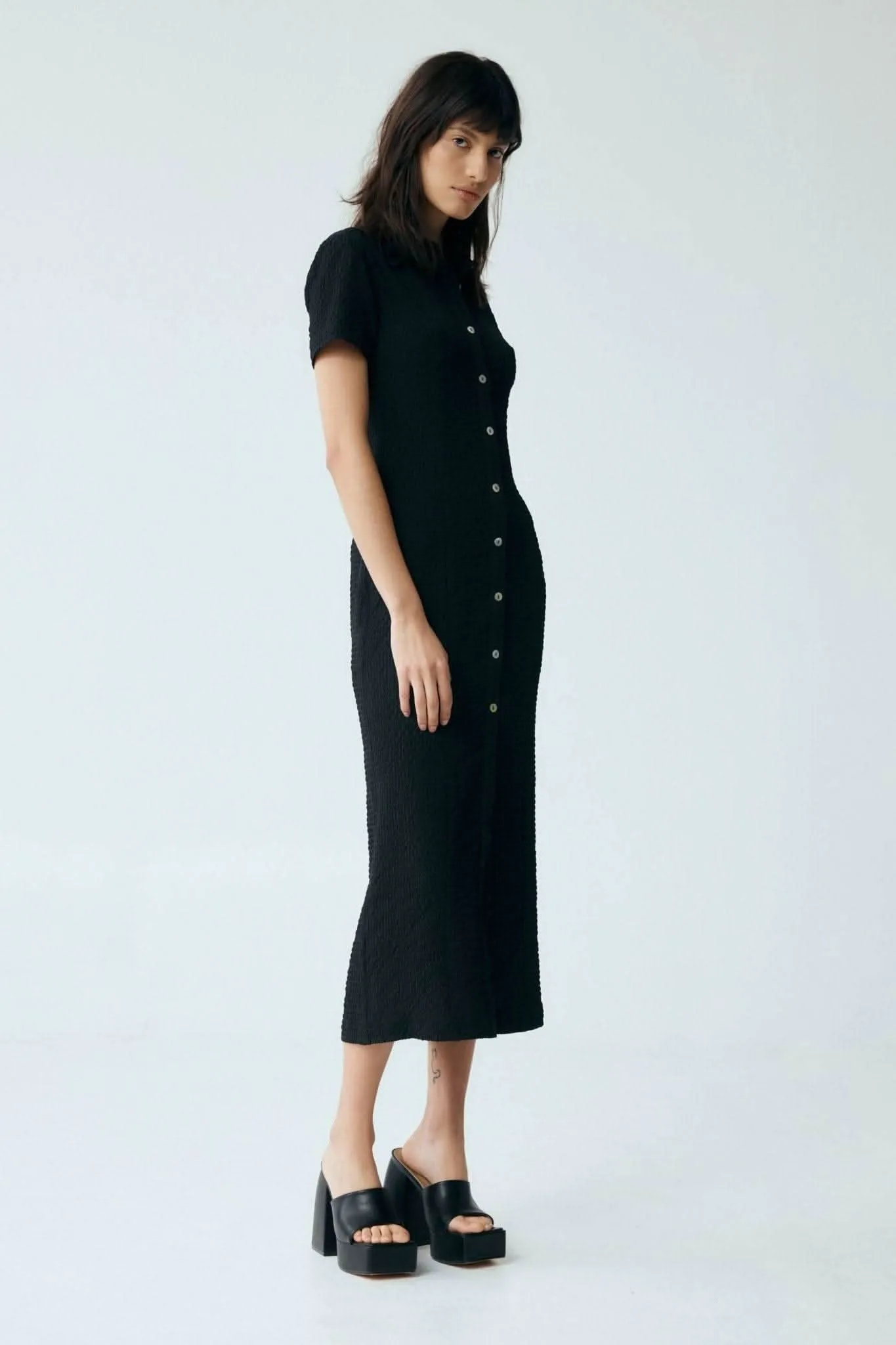 Waffle Midi Shirt Dress