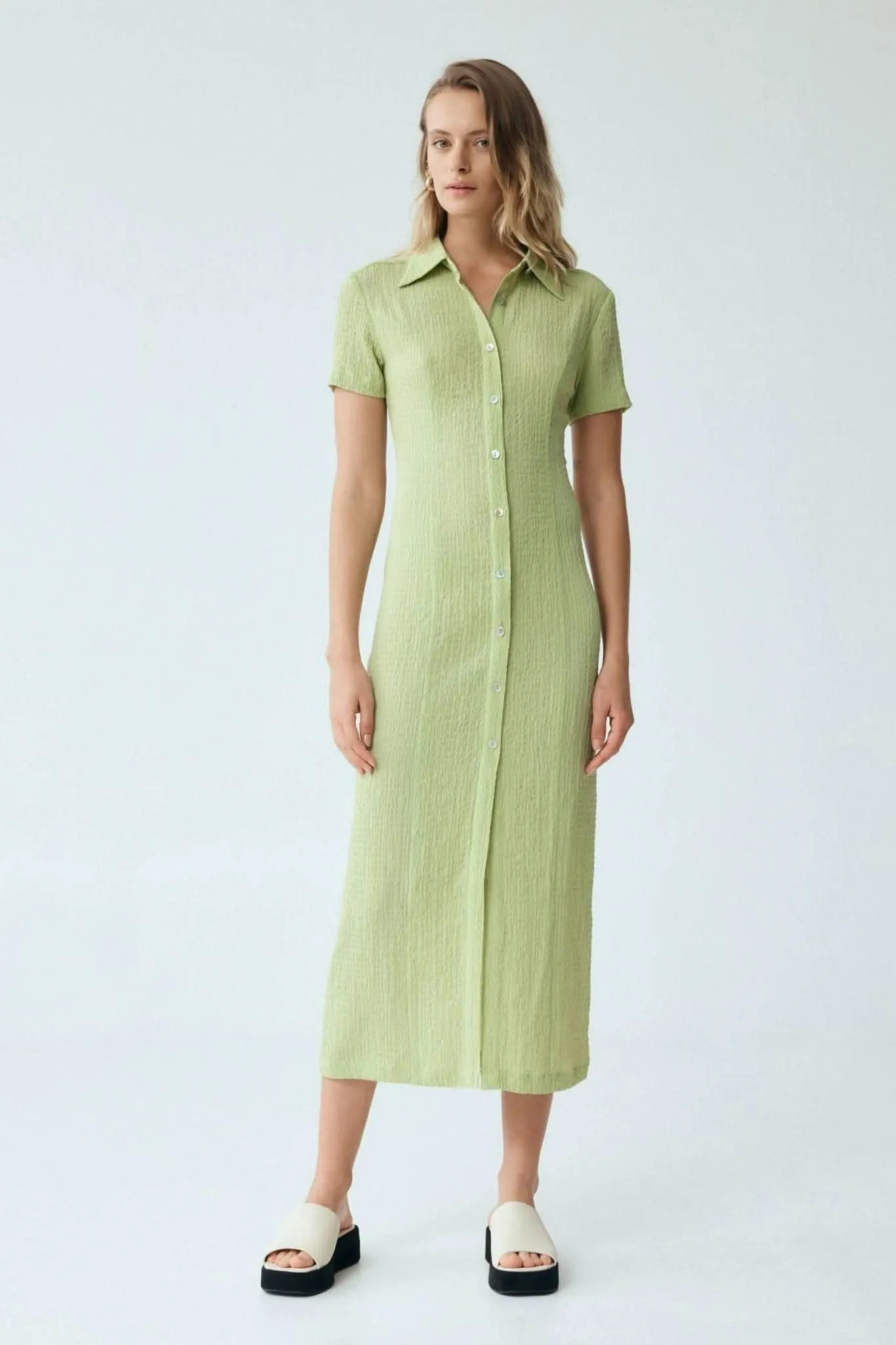 Waffle Midi Shirt Dress