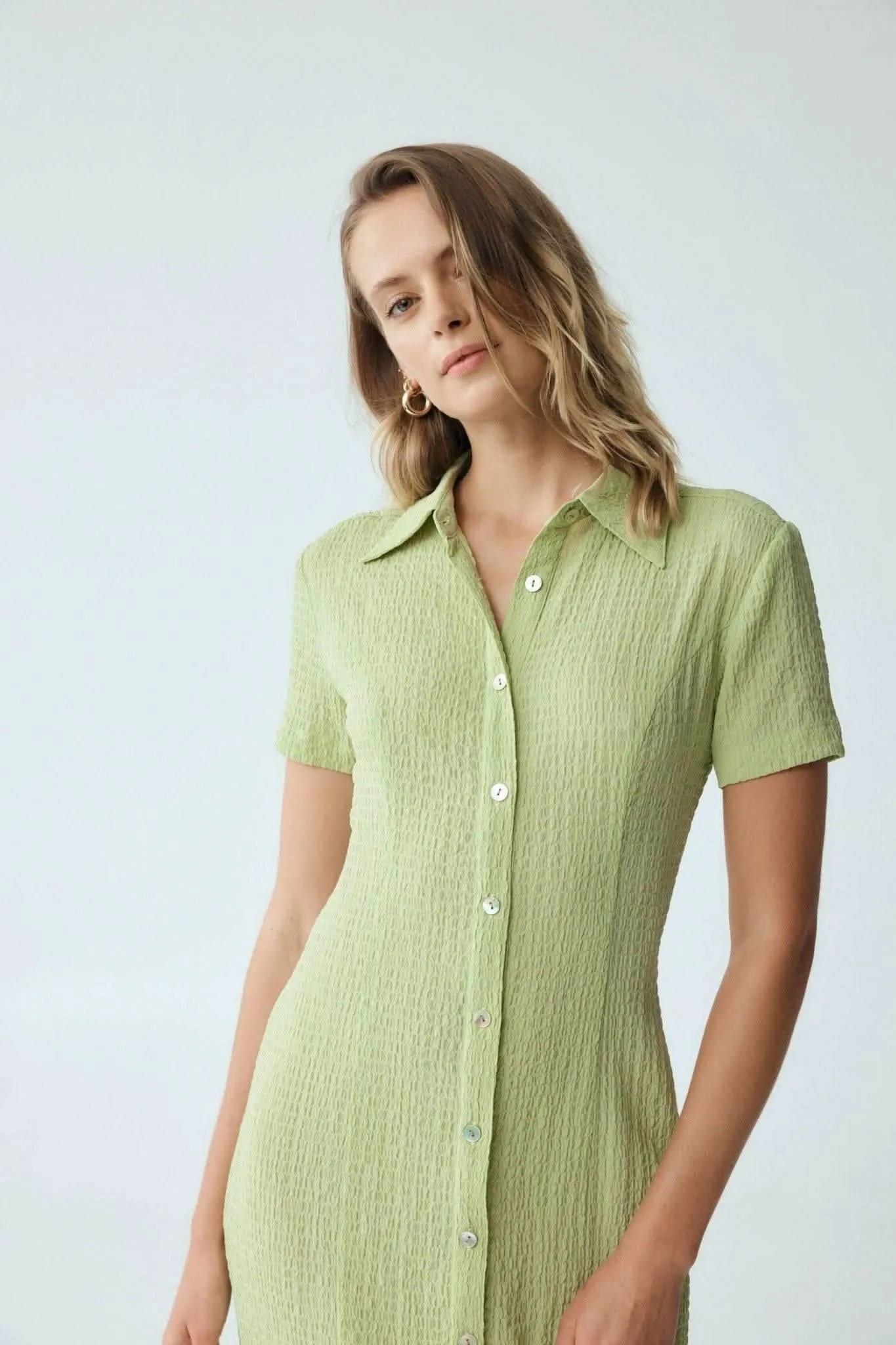 Waffle Midi Shirt Dress