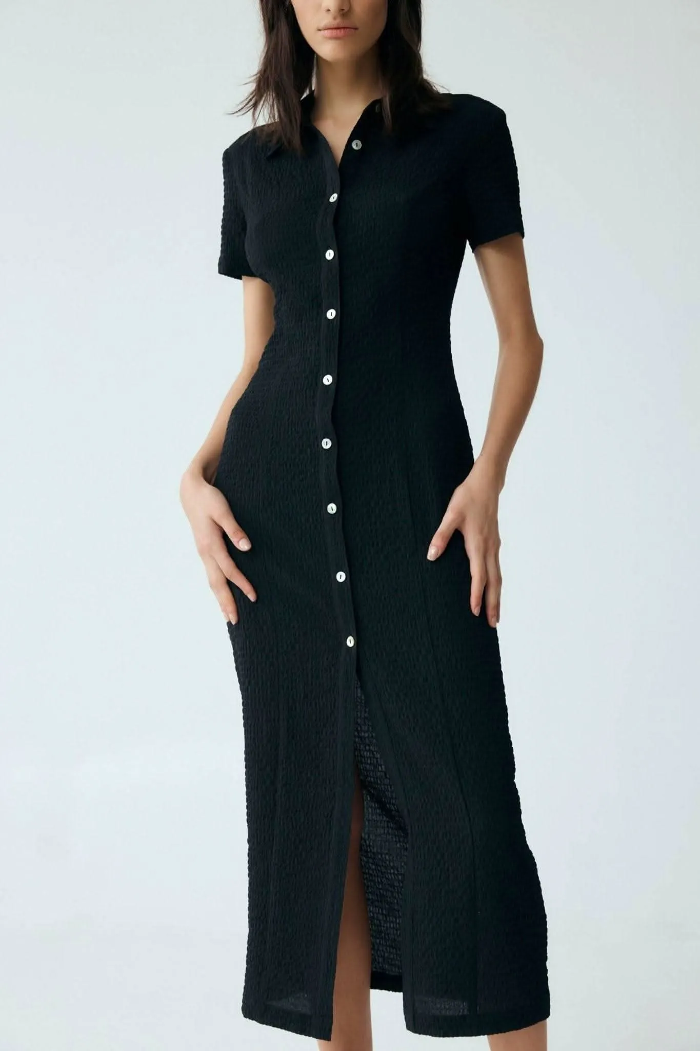 Waffle Midi Shirt Dress