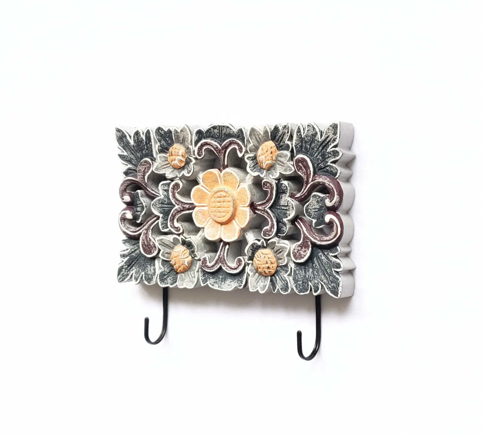 Wall Accent.
Wooden handcrafted floral design key holder - hanger.