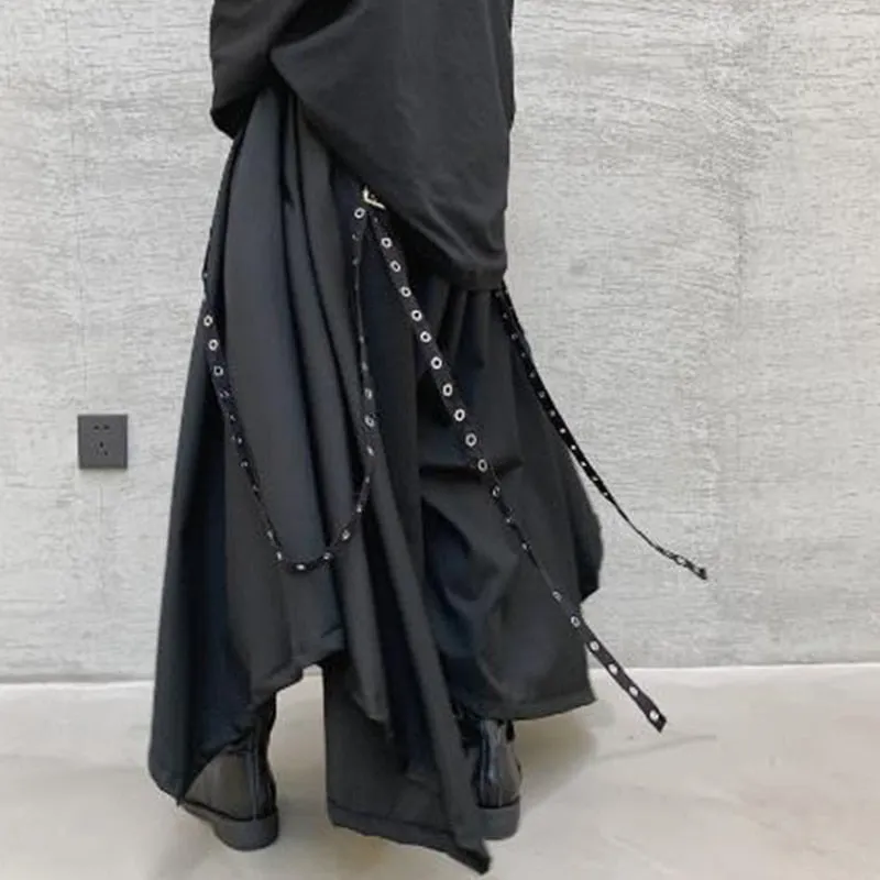 Wide Harajuku Style Buckle Accent Men Pants