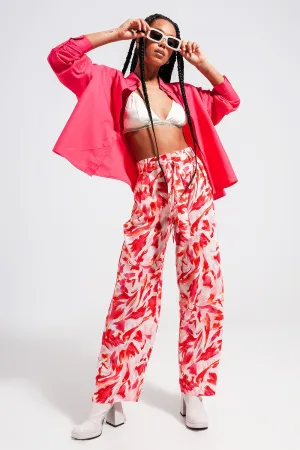 Wide Leg Pants With Belt in Fuchsia