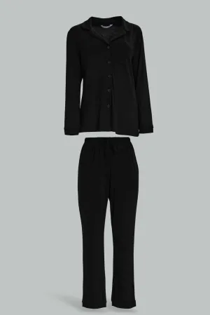 Women Black Solid Pajama Set (2 Piece)