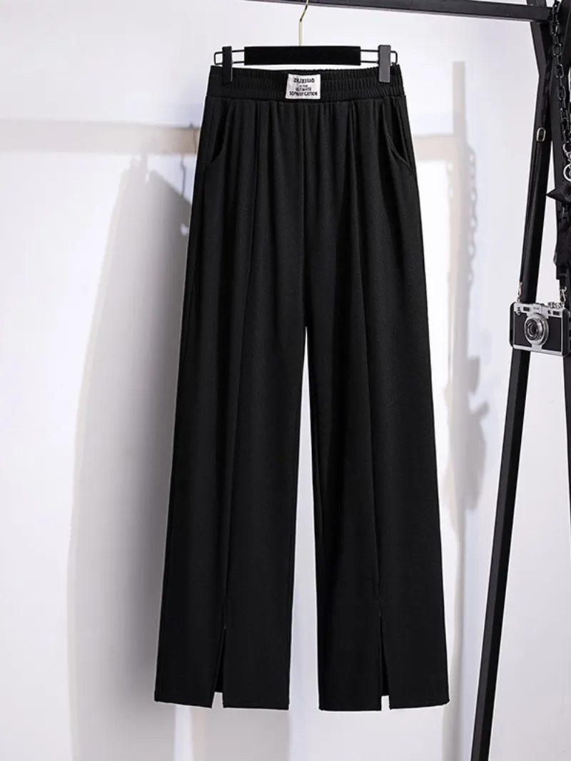 women's summer high waist straight pants loose ice silk trousers