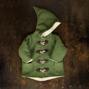 Wool/Cotton Sherpa Pixie Hooded Coat - Moss Green