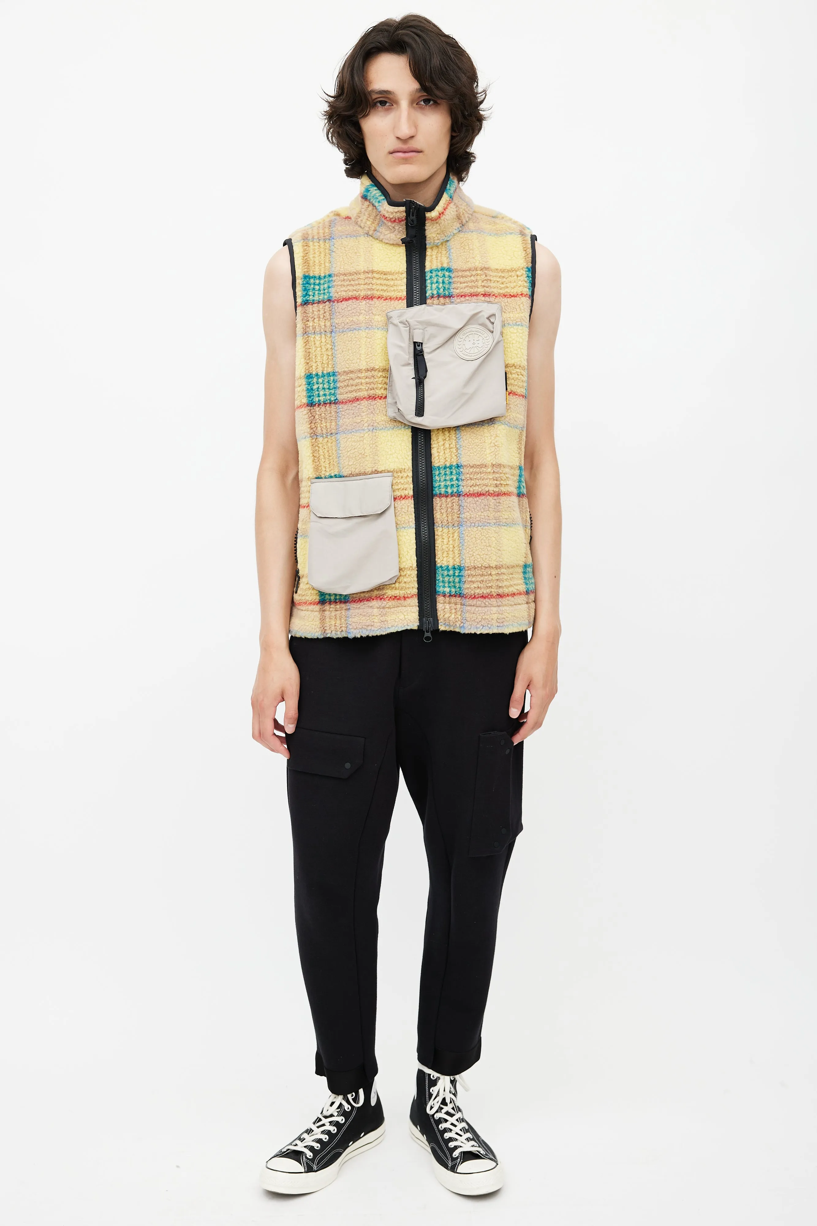 x Union Yellow & Multicolour Plaid Fleece Vest