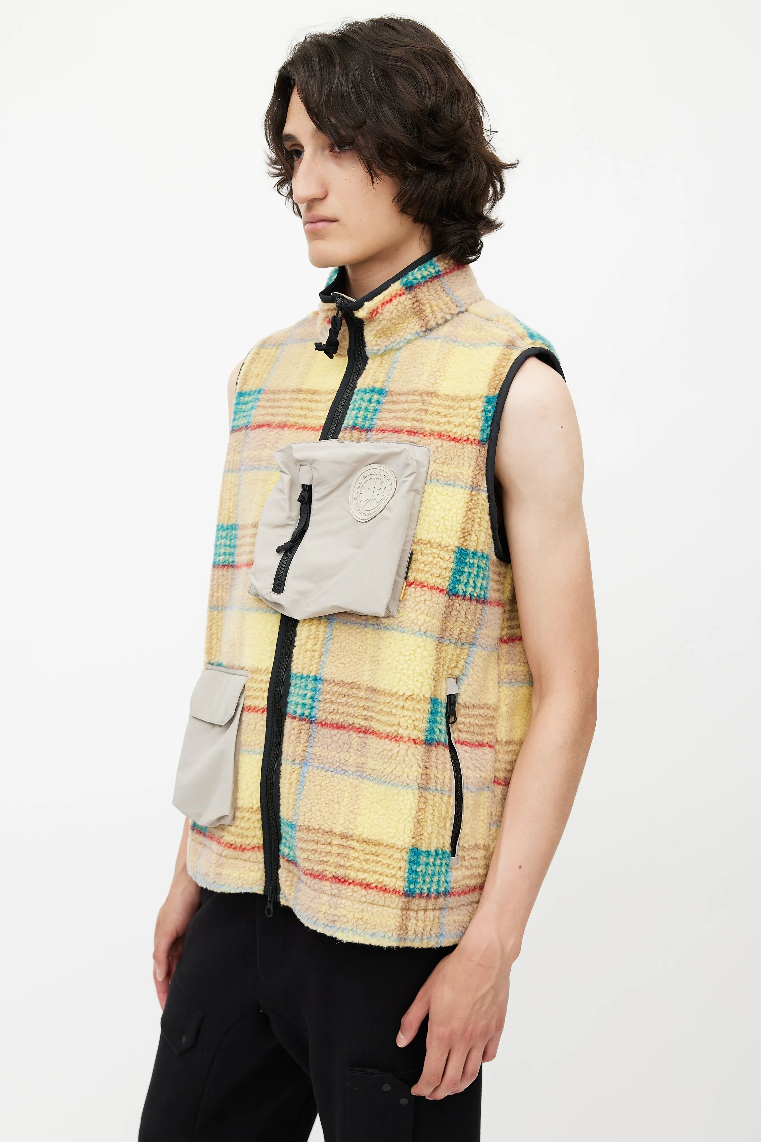 x Union Yellow & Multicolour Plaid Fleece Vest