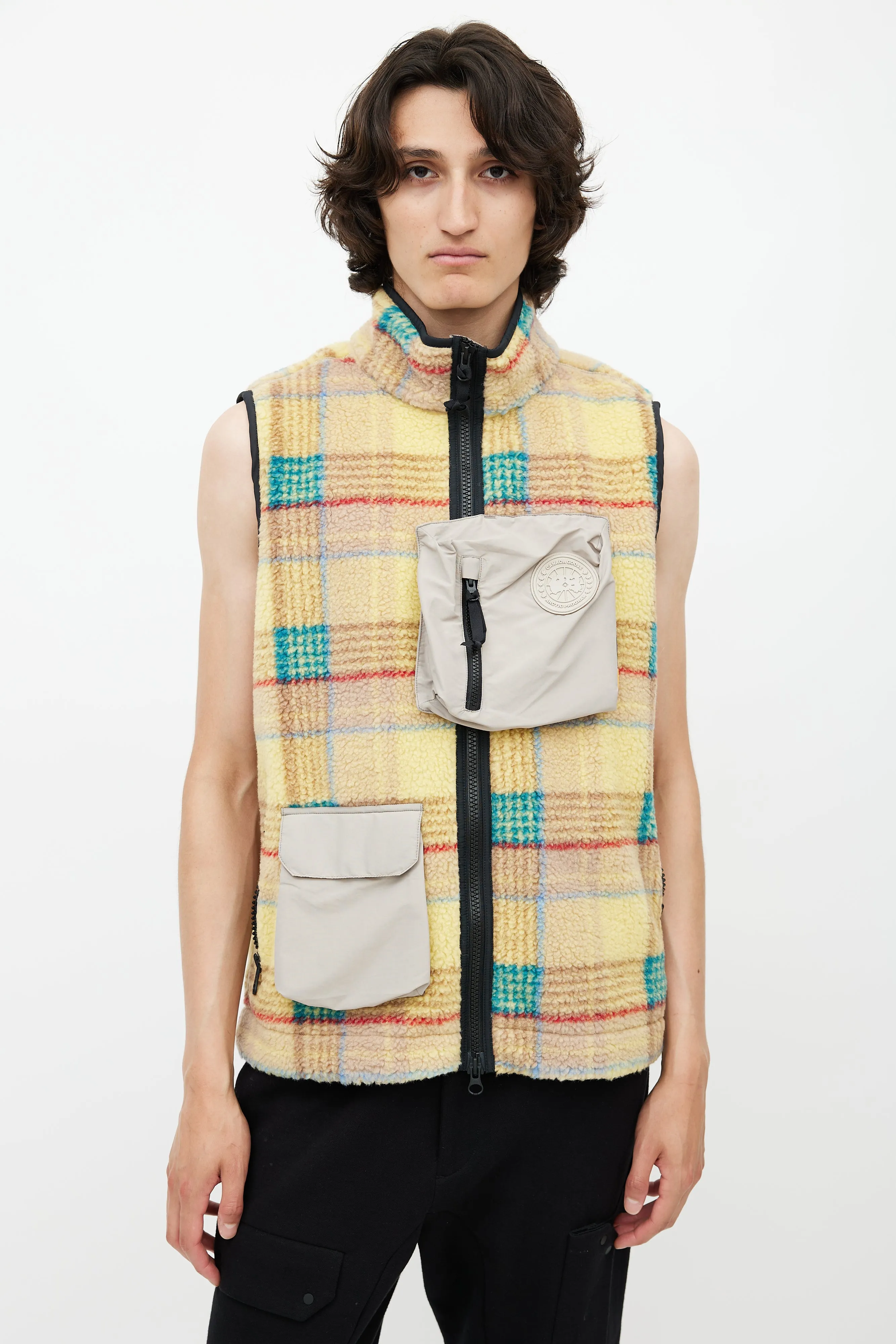 x Union Yellow & Multicolour Plaid Fleece Vest